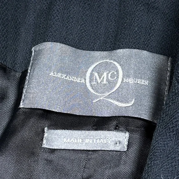 Alexander McQueen Wool Cotton Blue Striped Logo Patch Blazer Jacket Womens 40 - Picture 8 of 11